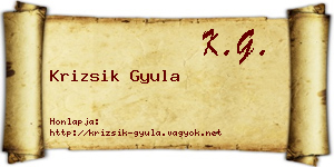 Krizsik Gyula névjegykártya